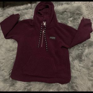 Vs pink sherpa pullover sweater hoodie size m used